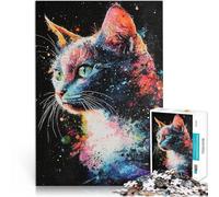 Puzzle 1000 pièces pour Adultes Portrait de Chat coloré Jouets de Divertissement Familial Cadeau d'anniversaire, Cadeaux 38x52cm