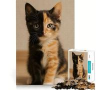 Puzzle 1000 pièces pour Adultes Portrait de Chaton Calico Découpe Nette Jeu de Concentration Cadeau Jeu pour Passer Le Temps Scène de Noël Art (50x75cm)