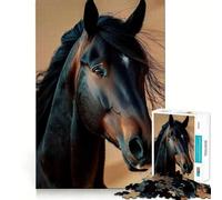 Puzzle 1000 pièces pour Adultes Portrait de Cheval Noir Jeu à articulations Pointues,Jouet de résolution de problèmes,Moment de détente et de Divertissement,décoration de Noël (38x26cm)