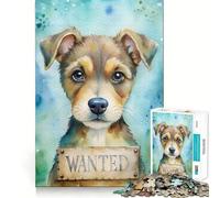 Puzzle 1000 pièces pour Adultes Portrait de Chiot Aquarelle Recherché Jeu de logique Découpe de précision Bords Lisses pour Les réunions de Famille (38x52cm)