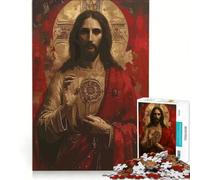 Puzzle 1000 pièces pour Adultes Portrait de Jésus-Christ avec Le Sacré-Cœur Jeu Impossible Analyse et logique renforce l'amour Entre Les Couples 38x52cm