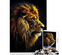 Puzzle 1000 pièces pour Adultes Portrait de Lion doré sur Fond Noir Décoration intérieure Jouet Cadeau d'anniversaire Jeu de Manipulation Convient pour la décoration de Bureau Dimensions 38x26cm