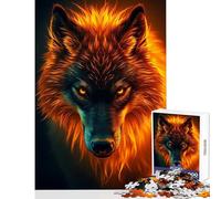 Puzzle 1000 pièces pour Adultes Portrait de Loup Flamboyant Jeu à Monter soi-même Cadeau de Père Noël Secret Jeu Pratique pour renforcer Les Liens Amoureux Dimensions 50x75cm