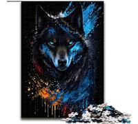 Puzzle 1000 pièces pour Adultes Portrait de Loup Noir Puzzles en Bois stimulants et divertissants, activité familiale Taille 50x75cm