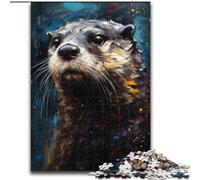Puzzle 1000 pièces pour Adultes, Portrait de Loutre à l'huile, Taille 26x38cm, idéal pour Les fêtes, Les Anniversaires et Les soirées Jeux en Famille.