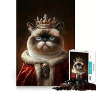 Puzzle 1000 pièces pour Adultes,Portrait du Roi Chat,Jeu de réflexion Amusant et Complexe, pour Noël (38x52cm)
