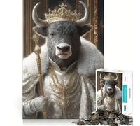 Puzzle 1000 pièces pour Adultes Portrait du Roi Taureau Découpe précise Jeu de Concentration Cadeau Jeu pour Passer Le Temps Scène de Noël Art (38x26cm)