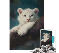 Puzzle 1000 pièces pour Adultes Portrait d'un bébé Tigre Blanc Modèle Difficile à Assembler Décoration intérieure Jouet pour Les 14 Ans et Plus 38x52cm