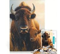 Puzzle 1000 pièces pour Adultes Portrait d'une mère bisonne et de Son Petit, Jeu de Construction, activité ludique à la Maison, pour Toute la Famille 50x75cm