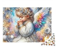 Puzzle 1000 pièces pour Adultes Prière Ange de Noël Ange Ailes Arc-en-Ciel Étoiles de Noël Premium Épais Solide Vibrant Défiant Difficile Soulagement du Stress Cadeau Familial 38x26cm/1000pcs