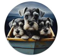 Puzzle 1000 pièces pour Adultes, Promenade en Bateau avec Chiots Schnauzer, Puzzle Rond 1000 pièces, Casse-tête Stimulant à Faire soi-même pour Adolescents 67,5 x 67,5 cm