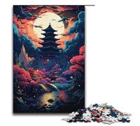 Puzzle 1000 pièces pour Adultes psychédélisme coloré de pagode Traditionnelle Puzzle Familial Amusant avec Affiche Assortie et fiche de Questions-réponses (1000 pièces 38 x 26 cm)