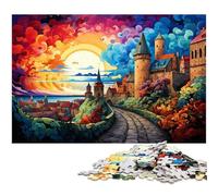 Puzzle 1000 pièces pour Adultes Psychédélisme coloré des remparts de la Ville de Visby Puzzle Familial Amusant avec Affiche et fiche de Questions réponses Assorties (1000 pièces 75 x 50 cm)
