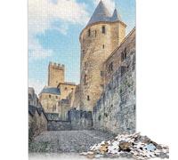 Puzzle 1000 pièces pour Adultes Puzzle 1000 pièces Affiche de la forteresse de Carcassonne Puzzles pour Adultes Jeu Difficile et Stimulant (38x26cm)