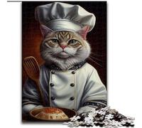 Puzzle 1000 pièces pour Adultes, Puzzle Amusant en Carton représentant Un Chat et Un Chef, Casse-tête Stimulant pour Les Adolescents, soirée de Jeux en Famille Amusante, 1000 pièces(26x38cm)