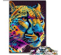 Puzzle 1000 pièces pour Adultes, Puzzle Animalier Pop Art Guépard en Bois, Casse-tête Haute difficulté pour Adolescents 1000 pièces(50x75cm)