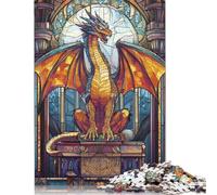 Puzzle 1000 pièces pour Adultes, Puzzle carré en vitrail Dragon pour Adultes et Puzzles en Bois, décoration d'intérieur, Cadeaux de Vacances, 1000 pièces (75 x 50 cm)