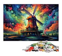 Puzzle 1000 pièces pour Adultes Puzzle coloré représentant Un Moulin à Vent hollandais pour Adolescents de 14 Ans et Plus 1000 pièces (38 x 26 cm)