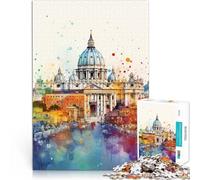 Puzzle 1000 pièces pour Adultes, Puzzle de Dessin animé Aquarelle de la Ville de Rome, Anti-Stress, 14,96 po x 20,47 po, pour Adolescents à partir de 14 Ans