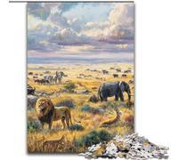 Puzzle 1000 pièces pour Adultes Puzzle du Monde Animal Africain en Bois Un Casse-tête Stimulant pour Les Adolescents, Parfait pour la décoration intérieure ou comme Cadeau Taille 50X75CM