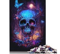 Puzzle 1000 pièces pour Adultes - Puzzle en Bois avec tête de Mort et Fleurs de rêve pour Adultes - Taille : 75 x 50 cm
