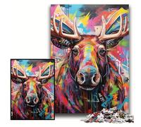 Puzzle 1000 pièces pour Adultes, Puzzle en Bois Moose Graffiti 50x75cm, Casse-tête et décoration d'intérieur, pour Les fêtes