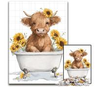 Puzzle 1000 pièces pour Adultes, Puzzle en Bois Motif Vache des Highlands, défi cérébral, pour Les Adolescents et décoration d'intérieur 50x75cm