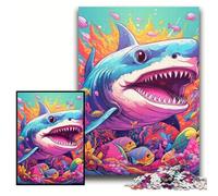 Puzzle 1000 pièces pour Adultes, Puzzle en Bois Requin Mignon 50x75cm, Casse-tête et décoration d'intérieur, Cadeau de Vacances idéal