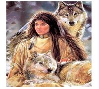 Puzzle 1000 pièces pour Adultes - Puzzle Femme Indienne et Loup - Puzzle Amusant Jeu éducatif Familial Jouets Cadeau pour Adultes adolescents-26x38cm