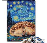 Puzzle 1000 pièces pour Adultes, Puzzle hérisson Ciel Nocturne en Bois, idée Cadeau de Noël, Illustration Humoristique, Illustration détaillée 1000 pièces(50x75cm)
