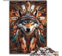 Puzzle 1000 pièces pour Adultes Puzzle Loup Indien en Bois Idéal pour la décoration de la Maison et du Bureau, Cadeau Parfait pour Un Anniversaire Taille 50X75CM