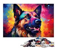 Puzzle 1000 pièces pour Adultes Puzzle psychédélique coloré en Bois représentant Un Berger Allemand idéal comme Cadeau 1000 pièces (75 x 50 cm)