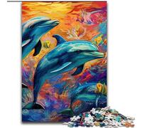 Puzzle 1000 pièces pour Adultes, Puzzle psychédélique de Dauphins, Casse-tête éducatif, décoration Artistique pour la Maison et Le Bureau, 14 Ans et Plus (Taille : 50x75cm)