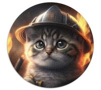 Puzzle 1000 pièces pour Adultes, Puzzle Rond Chat Pompier, Cadeau pour Hommes et Femmes, pour Tous Les Jours et Occasions spéciales, 67,5 x 67,5 cm