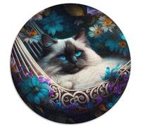 Puzzle 1000 pièces pour Adultes. Puzzle Rond en Papier représentant Un Chat Blanc endormi. Développe la Coordination œil-Main. Idéal pour Les Cadeaux d'anniversaire (Taille 67,5 x 67,5 cm).