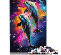 Puzzle 1000 pièces pour Adultes Puzzle sautant de Deux Dauphins Puzzles en Carton Puzzles pour Adultes Cadeaux 38x26cm