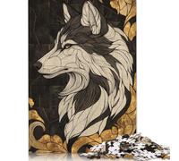 Puzzle 1000 pièces pour Adultes, Puzzle Standard, Loup dans Un Cadre doré, décoration familiale, Jouet éducatif, 1000 pièces (75 x 50 cm)