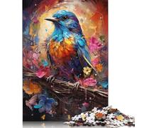 Puzzle 1000 pièces pour Adultes, Puzzle Standard, Motif psychédélique coloré et Mignon Petit Oiseau Bleu, décoration familiale, Jouet éducatif, 1000 pièces (75 x 50 cm)