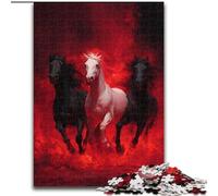 Puzzle 1000 pièces pour Adultes Puzzle Trois Chevaux en Bois Relax & Challenge, Art de décoration d'intérieur coloré, pour Les Amis Taille 50X75CM