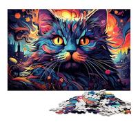 Puzzle 1000 pièces pour Adultes Puzzles de Chats psychédéliques colorés pour Adultes et Enfants Puzzle en Papier Excellent Cadeau 1000 pièces (38 x 26 cm)