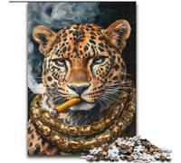 Puzzle 1000 pièces pour Adultes Puzzles Léopard Fumeur 1000 pièces pour Adultes Cadeau de Noël Halloween Fête des Mères Nouvel an Pâques (Taille 50x75cm)