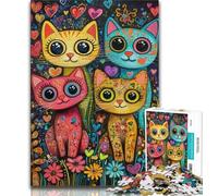 Puzzle 1000 pièces pour Adultes Quatre Chats, Jouets éducatifs et éducatifs pour la Famille, pour renforcer l'amour Entre Les Couples, 75x50cm