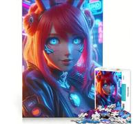 Puzzle 1000 pièces pour Adultes Rabbi Girl Bleu Néon Anime Jeu Impossible Analyse et Logique Renforce l'amour Entre Les Couples 38x26cm