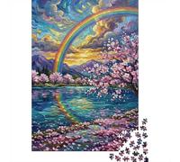 Puzzle 1000 pièces pour Adultes, Rainbow Over Cherry Blossoms Painting