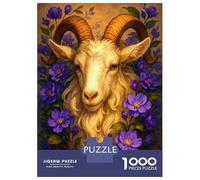 Puzzle 1000 Pièces pour Adultes Ram Portrait with Purple Flowers Puzzles pour Adolescents Découpe De Précision pour Anniversaire, Noël Jouet Jeu Intellectuel 52x38cm/1000pcs
