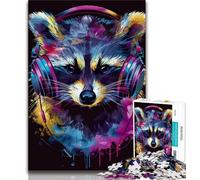 Puzzle 1000 pièces pour Adultes Raton Laveur avec Casque Audio 1000 pièces pour Adultes, Jeu Stimulant pour Toute la Famille pour Femmes, Cadeaux pour Hommes (Taille 75x50cm)