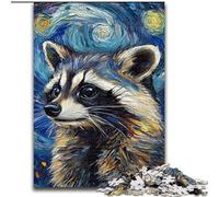 Puzzle 1000 pièces pour adultes Raton laveur Ciel nocturne en bois, parfait pour une décoration artistique DIY ou un cadeau d'anniversaire 50x75cm Jeu de réflexion pour adolescents, cadeau de vacances
