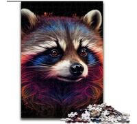 Puzzle 1000 pièces pour Adultes Raton Laveur coloré en Bois, Parfait pour Une décoration DIY ou Un Cadeau d'anniversaire. Jeu de réflexion pour Adolescents, Cadeau de Vacances idéal.