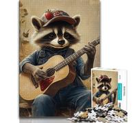 Puzzle 1000 pièces pour Adultes Raton Laveur Jouant de la Guitare 1000 pièces pour Adultes, Interaction Parent-Enfant intéressante pour réduire Le Stress (Taille 38x26cm)