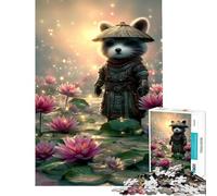 Puzzle 1000 pièces pour Adultes Raton Laveur samouraï dans Un étang de Lotus Jeu addictif pour cultiver la Patience Casse-tête Amusant pour Toute la Famille pour Femmes et Hommes